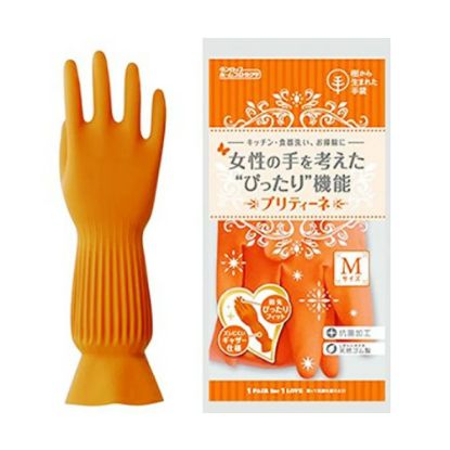 图片 日本天然橡胶家務長身膠手套   M size   橘