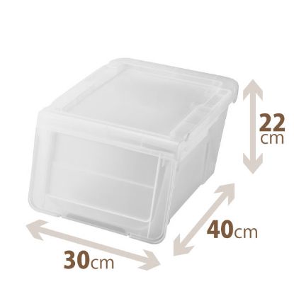 图片 天马 PRX 斜口上掀可堆疊加厚料收納箱  幅300×奥行400×高さ220mm  约12L   无色磨砂透明